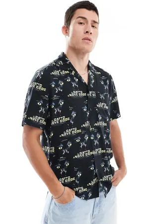 HUGO BOSS Ellino short sleeve revere collared shirt in with all over print