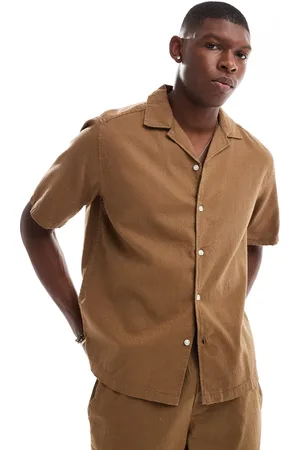 Only & Sons Revere collar waffle texture shirt in chocolate brown (part of a set)