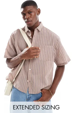 ASOS Boxy oversized shirt with textured stripe in -Neutral