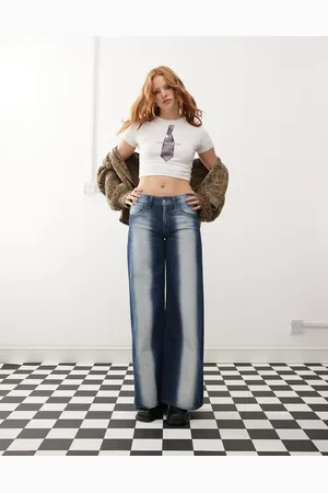 Cheap Monday Poser mid rise wide leg skater jeans with extreme spray in rinse wash blue