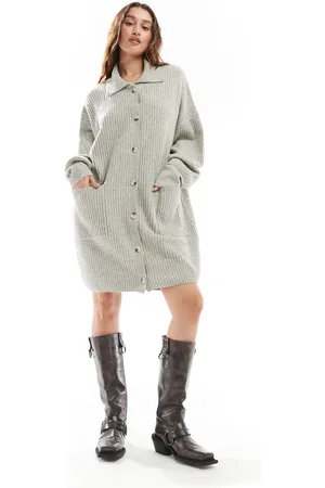 Free People Oversized longline button detail cardigan in soft grey