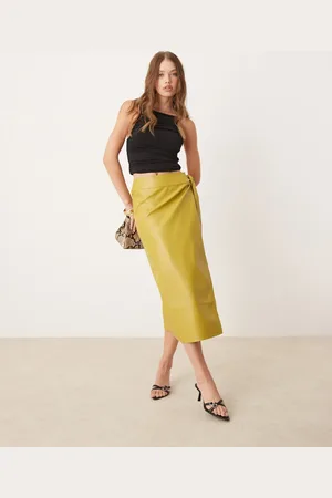 Never Fully Dressed PU wrap midi skirt in -Green