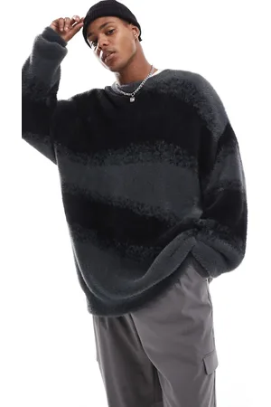 ADPT. Oversized crew neck jumper in diagonal print in grey