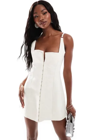 Murci Clasp detail a line ultra mini dress in jacquard-White