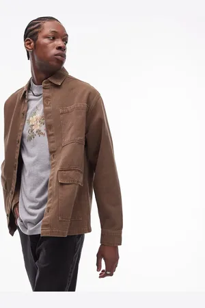 Topman Long sleeve overshirt in brown