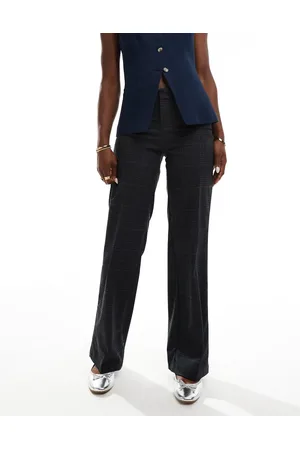 Bershka Wide leg tailored pants in grey check