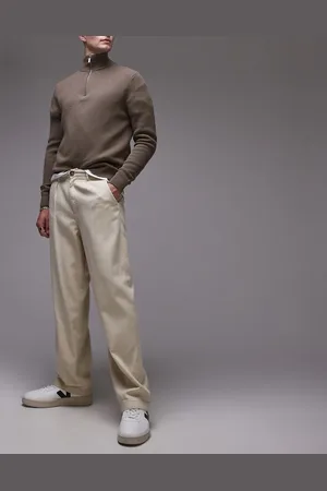 SELECTED Wide fit pleated pants in cream-White