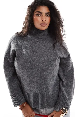 ASOS ASOS DESIGN Curve knitted high neck jumper with turn back cuffs in -Grey