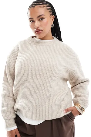 ASOS ASOS DESIGN Curve chunky crew neck rib jumper in -Neutral