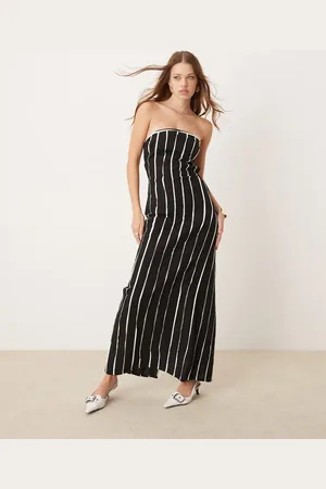 Pretty Lavish Striped bandeau midaxi dress in black and white