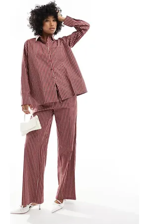 Motel Lirura striped low rise pants in burgundy-Red