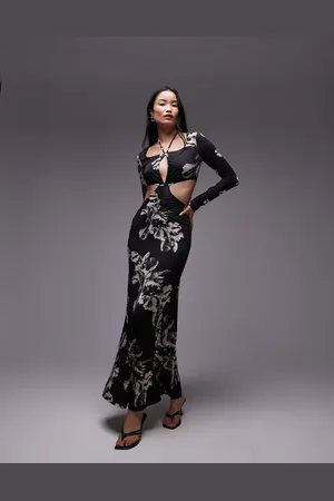 AllSaints Cynthia cut out maxi dress in black print