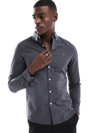 Farah Brewer slim fit oxford long sleeve shirt in dark