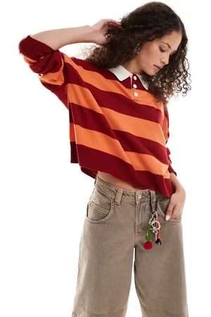 COLLUSION Polo stripe jumper with rugby collar in