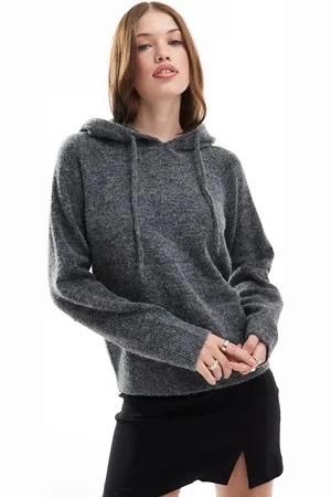JJXX Knitted fluffy hoodie jumper in grey