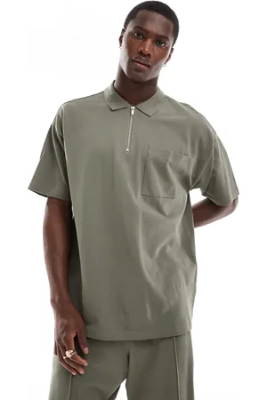 New Look 1/4 zip pique polo shirt in (part of a set)-Green