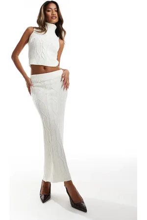 In The Style Cable knit maxi skirt in (part of a set)-Brown