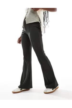 ONLY Sally high waist ribbed flared pants in dark khaki-Green