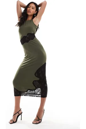 Rare Fashion London sleeveless midi dress with contrast lace in -Green