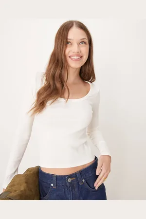 New Look Long sleeve scoop neck top in -White