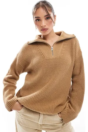 SELECTED Femme half zip jumper in -Brown