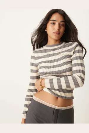 Pieces® Chunky ribbed knit long sleeve top in bold