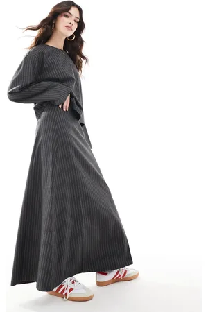 Object Volume midi skirt in grey pinstripe (part of a set)