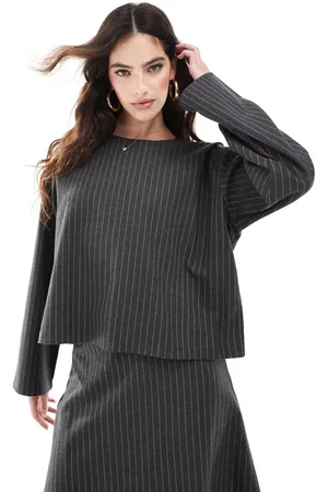 Object Long sleeved top in grey pinstripe (part of a set)