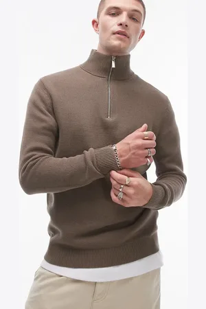 SELECTED Knitted half zip jumper in tan-Brown