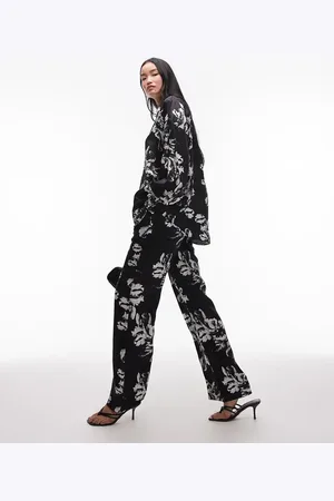 AllSaints Charli satin straight pants in black print (part of a set)