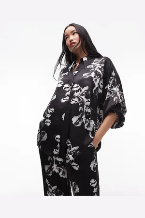 AllSaints Charli satin shirt in black print (part of a set)