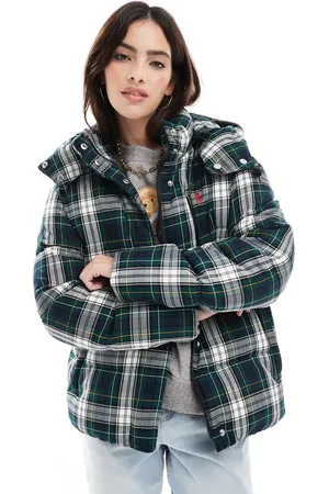 Ralph Lauren Country plaid puffer jacket with logo in green