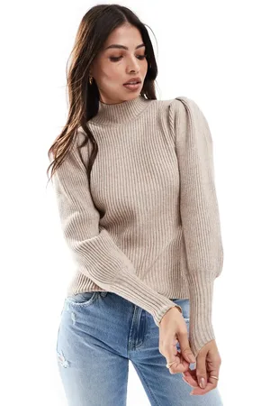 ONLY High neck puffy sleeve jumper in light -Neutral