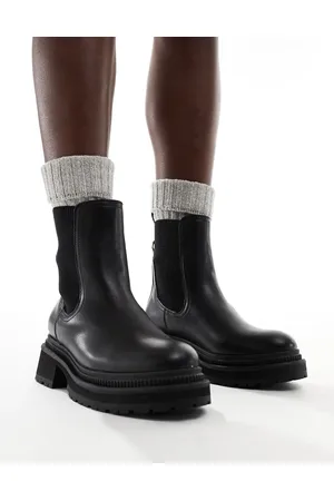 London Rebel Becky chunky mid ankle chelsea boots in black