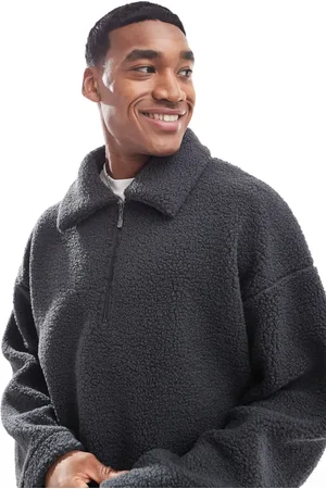 ADPT. Teddy fleece collared half zip sweat in