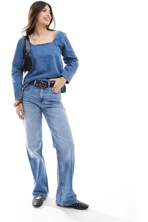 ASOS Denim seamed long sleeve top in dark indigo