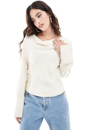 Y.A.S Long sleeve satin top in off