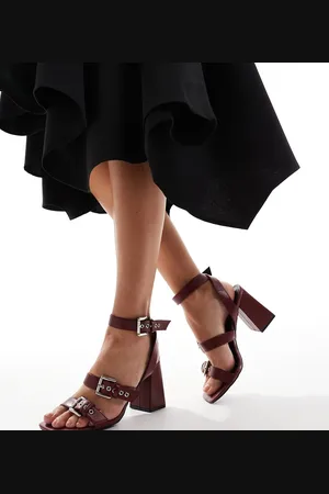 Raid Neesha block heeled sandals with buckles in burgundy-Red