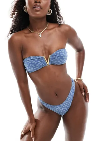 Kulani Kinis X Lexi Hidalgo mega v strapless bandeau bikini top in daisy denim