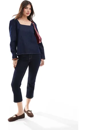 ASOS Denim seamed long sleeve top in mid
