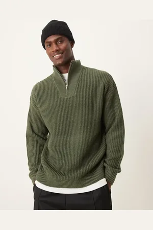 New Look 1/4 zip fisherman jumper in -Green