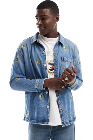 Tommy Hilfiger Crest denim overshirt in mid blue