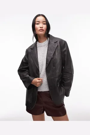 Topshop Premium real leather blazer in