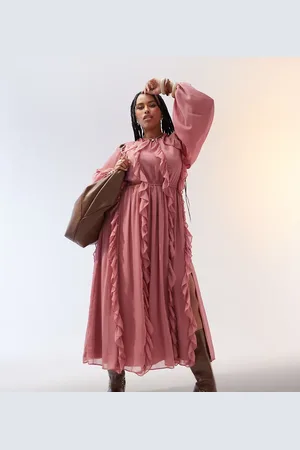 ASOS ASOS DESIGN Curve frilly high neck maxi dress in pink
