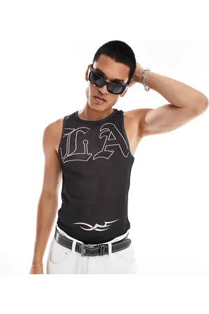 COLLUSION Textured mesh singlet with print in -White