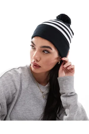 adidas 3 stripe beanie with pom-pom in