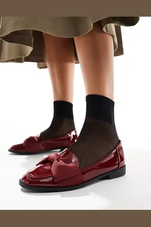 ASOS Mentor bow loafer flat shoes in patent-Red