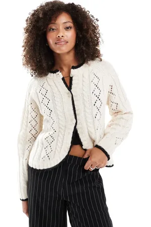 VERO MODA Open knit cardigan with contrast piping in -White