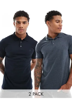 French Connection French Connection 2 pack short sleeve polo in navy and melange-Multi
