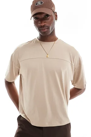 ASOS Oversized boxy t-shirt with sports feel in beige-Neutral